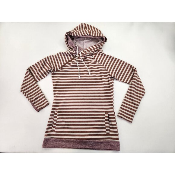 & Fashion Womens Hoodie Med Stripe Pullover Side Neck Zipper Sweatshirt Pockets - Picture 1 of 9